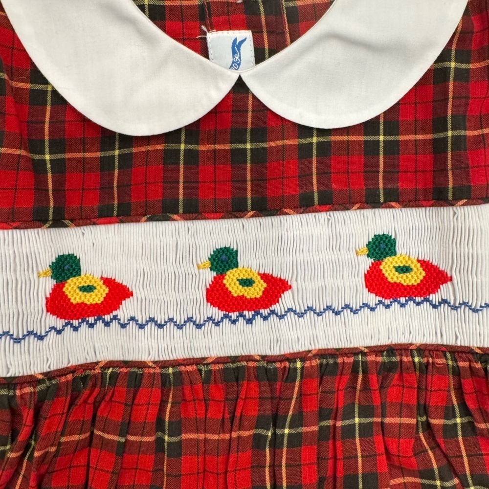 Silly Goose Handsmocked Plaid Duck Girl’s Toddler Dress Autumn Smocked - Picture 3 of 9